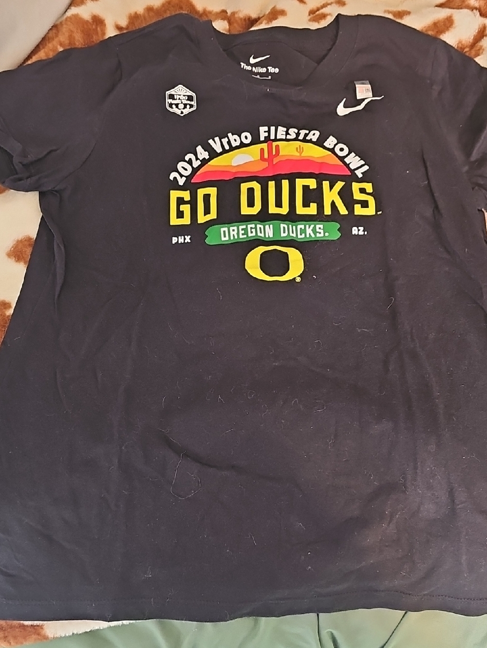 Nike Black 'Go Ducks' Fiesta Bowl Graphic Tee with Yellow & Green Accents Size M